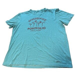 Life Is Good T-Shirt Men's XL Blue Golf Diversified Portfolio Clubs Graphic Tee